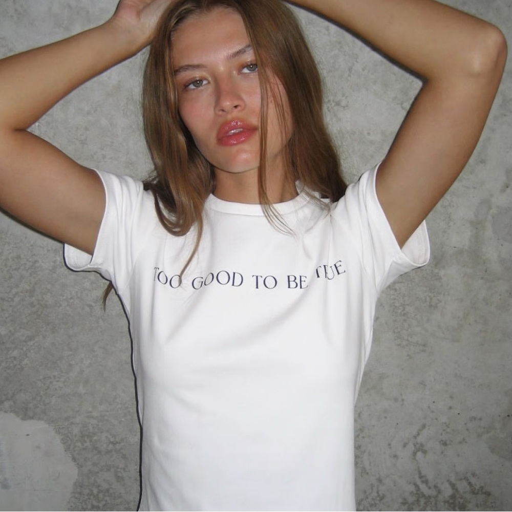 With jean too good to be true baby tee